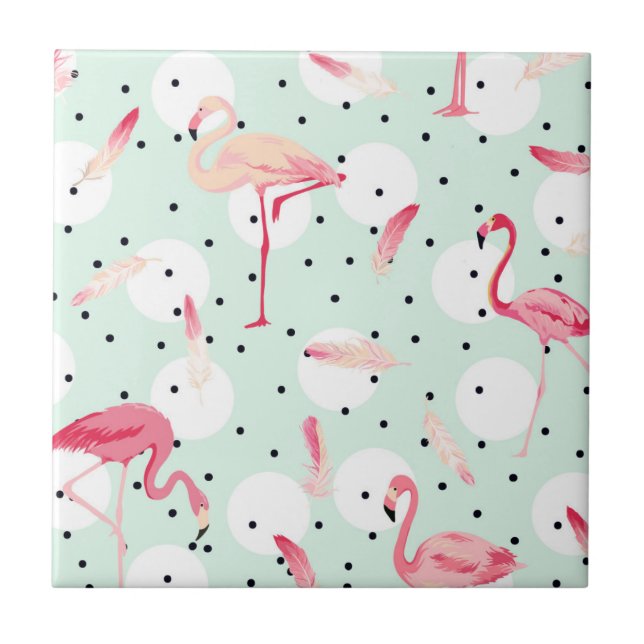 Flamingo Bird With Feathers Tile (Front)