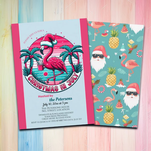 Flamingo Bird with Hat Christmas in July Party Invitation (Creator Uploaded)