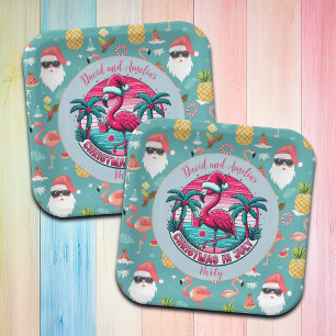 Flamingo Bird with Hat Christmas in July Party Paper Plate