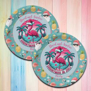 Flamingo Bird with Hat Christmas in July Party Paper Plate