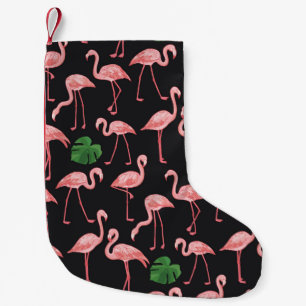 flamingo bird with monstera palm leaves pattern. small christmas stocking