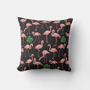 flamingo bird with monstera palm leaves pattern.  throw pillow
