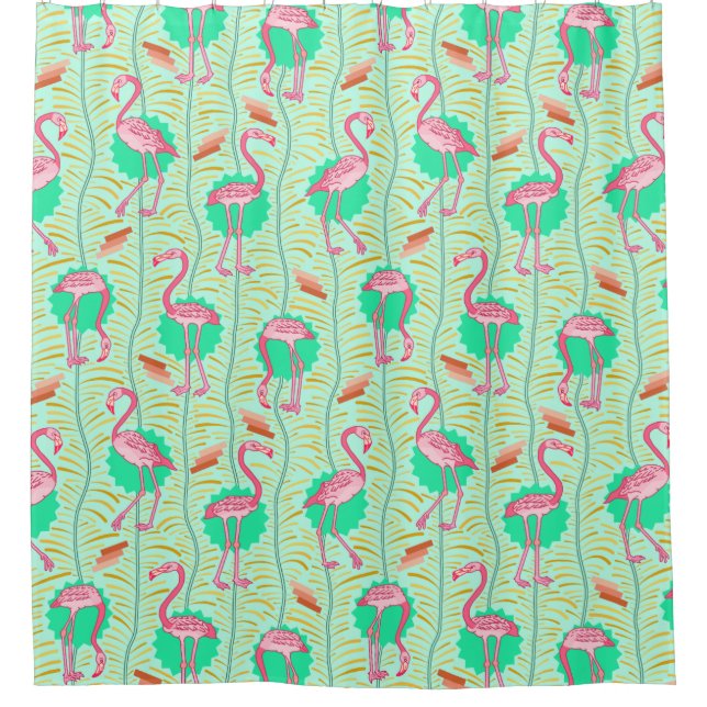 Flamingo Birds 20s Deco Ferns Light Green Tropical (Front)