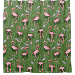 Flamingo Birds 20s Deco Green Ferns Tropical Retro