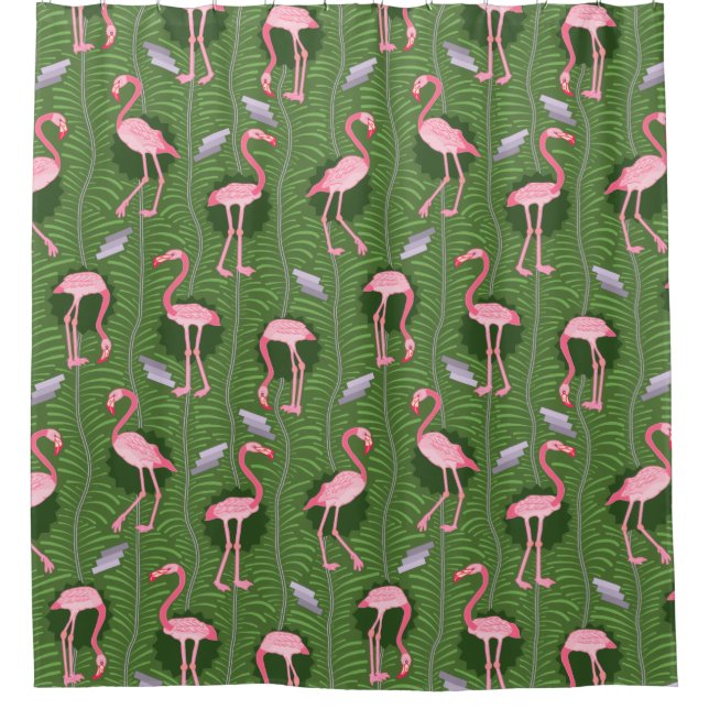 Flamingo Birds 20s Deco Green Ferns Tropical Retro (Front)