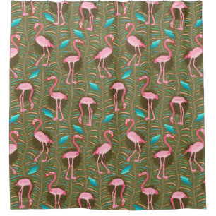 Flamingo Birds 20s Deco Green Ferns Tropical Retro