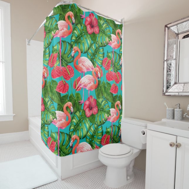 Flamingo birds and tropical garden watercolor (In Situ)