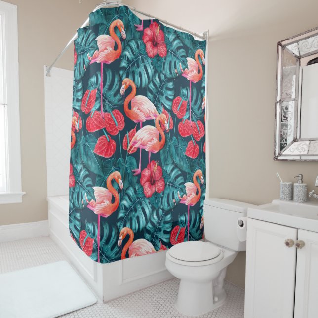 Flamingo birds and tropical garden watercolor (In Situ)