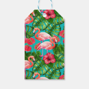 Flamingo birds and tropical garden watercolor gift tags