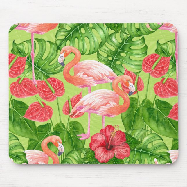 Flamingo birds and tropical plants mouse pad (Front)