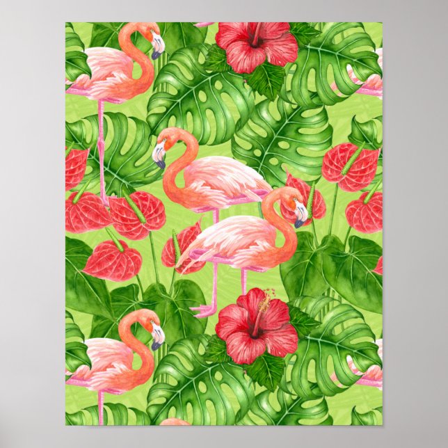 Flamingo birds and tropical plants poster (Front)