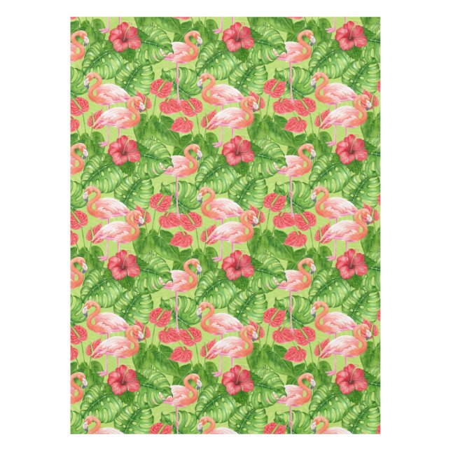Flamingo birds and tropical plants tablecloth (Front)