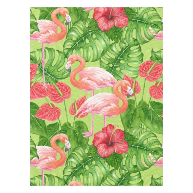 Flamingo birds and tropical plants tablecloth (Front)