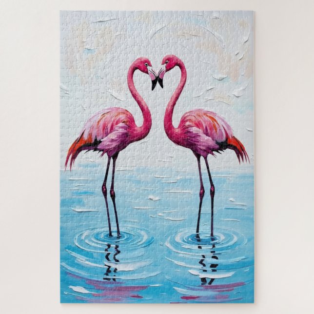 Flamingo Birds Heart Silhouette Painting Jigsaw Puzzle (Vertical)