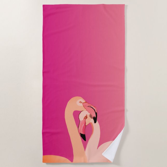 Flamingo Birds Love, Flamingo Art  Beach Towel (Front)