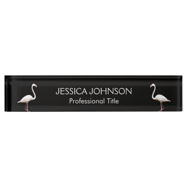 Flamingo Birds on Black Elegant Nameplate (Front)