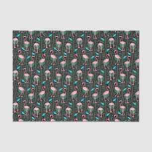 Flamingo Birds Pattern 20s Deco Ferns Pink Black Tissue Paper