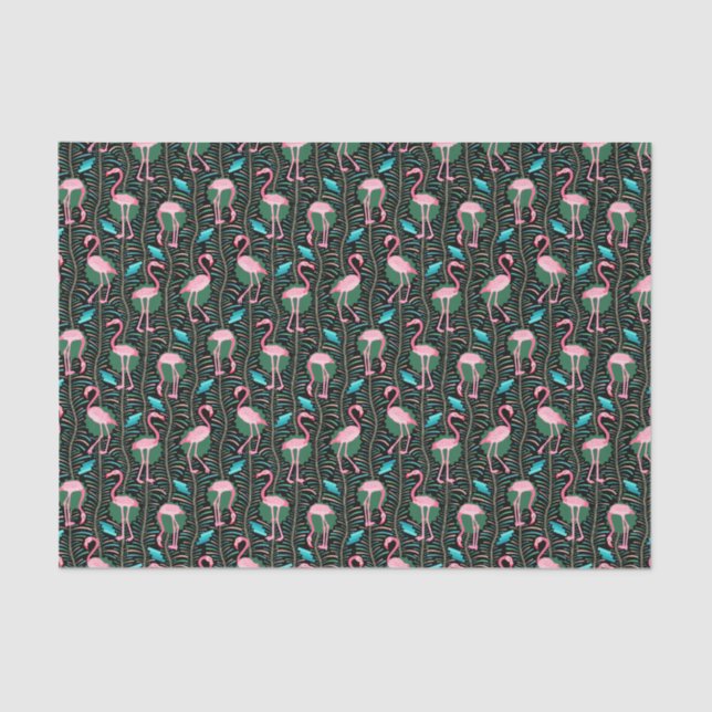 Flamingo Birds Pattern 20s Deco Ferns Pink Black Tissue Paper (Front)