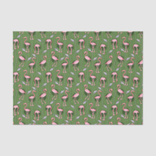 Flamingo Birds Pattern 20s Deco Ferns Pretty Green Tissue Paper