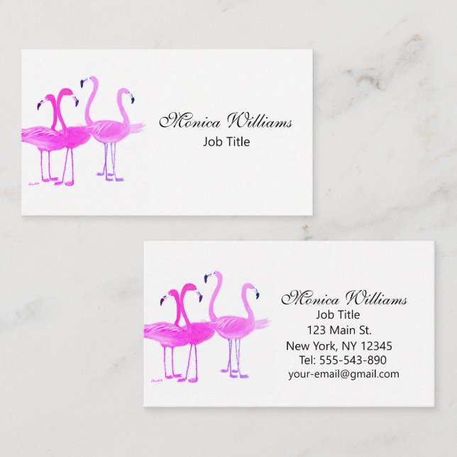 Flamingo Birds Watercolor Pink Tropical Business Card (Front/Back)