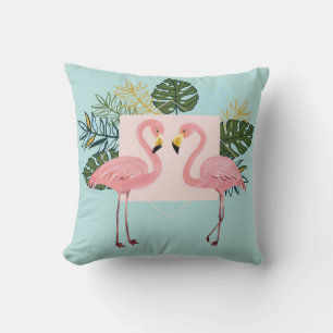 Flamingo Birds With Leaves   Flamingo Palm Leaves Throw Pillow