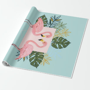Flamingo Birds With Leaves Flamingo Palm Leaves Wrapping Paper