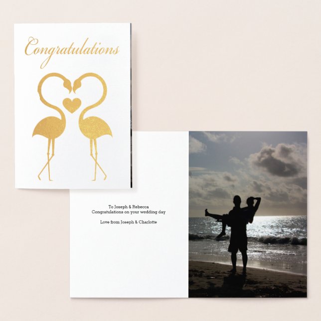 Flamingo Birds With Love Heart Personalized Foil Card (Display)