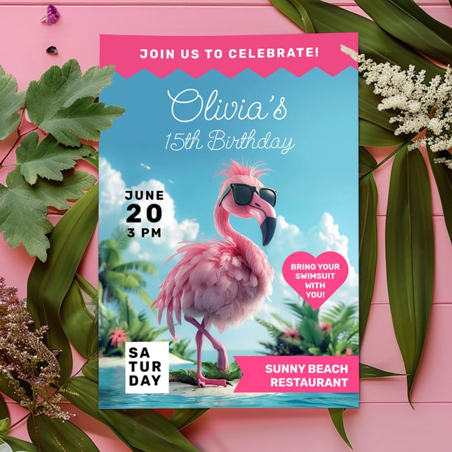 Flamingo Birthday Beach Bash Extravaganza Invitation (Creator Uploaded)
