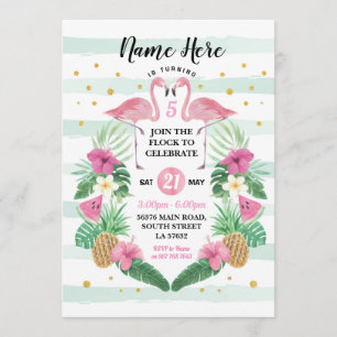 Flamingo Birthday Flock Pink Birthday Party Invite