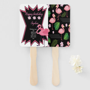 Flamingo birthday hand fan