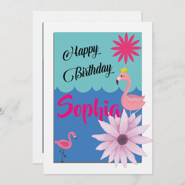 Flamingo birthday invitation (Front/Back)