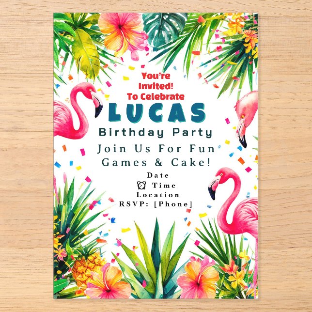Flamingo Birthday Invitation – Personalized Kids (Front)