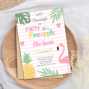Flamingo Birthday Invitation, Pineapple Invitation