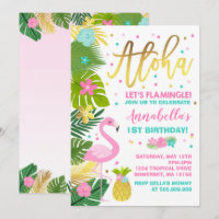 Flamingo Birthday Invitation Topical Luau Party