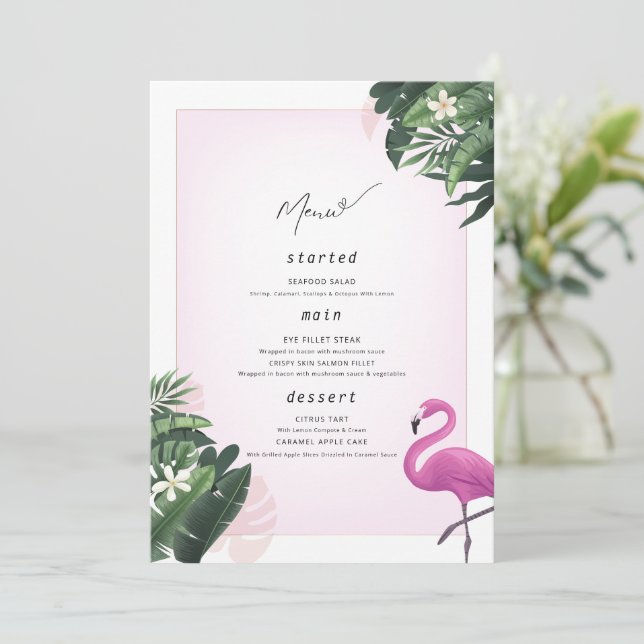 Flamingo Birthday Menu Poster, Pool Party Menu (Standing Front)