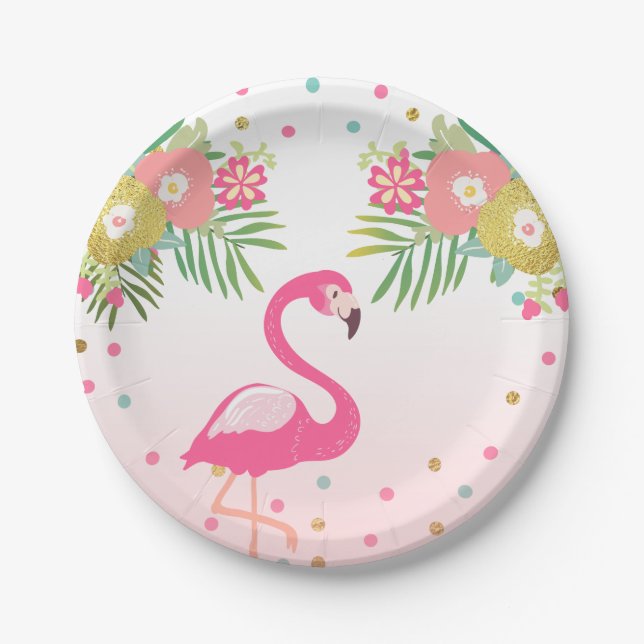 Flamingo Birthday Paper Plates Tropical Luau (Front)