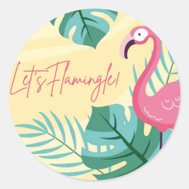 Flamingo Birthday Party - Let's Flamingle Sticker (Front)