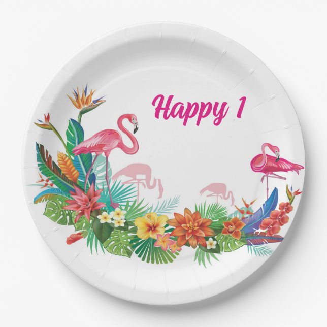 Flamingo Birthday Party Plates (Front)