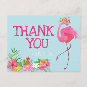 Flamingo Birthday Party Thank You Card Summer Pink