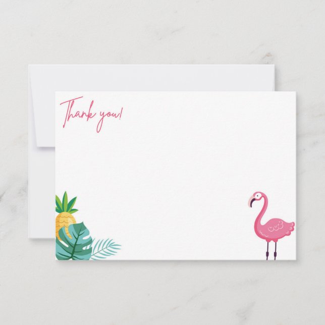 Flamingo Birthday Party - Thank You Flat Note Card (Front)