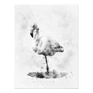 Flamingo Black and White Watercolor 01 Photo Print