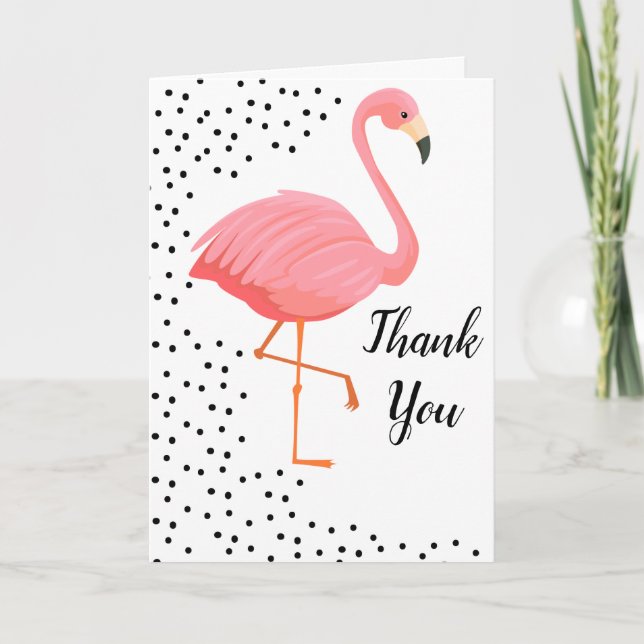 Flamingo Black Dots Thank You Card (Front)