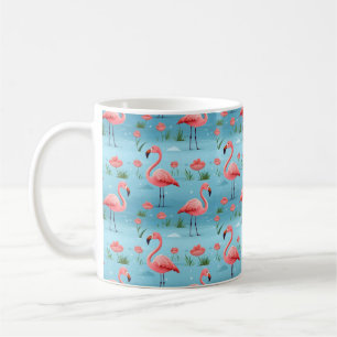 Flamingo Blue Water Pattern Coffee Mug