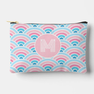 Flamingo Blush Pink Blue Geometric Waves Pattern Accessory Pouch
