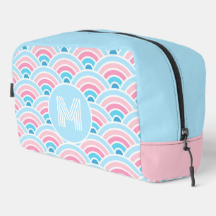 Flamingo Blush Pink Blue Geometric Waves Pattern Dopp Kit