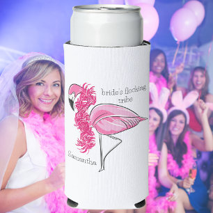 Flamingo Boa Bachelorette Flocking Tribe Custom Seltzer Can Cooler