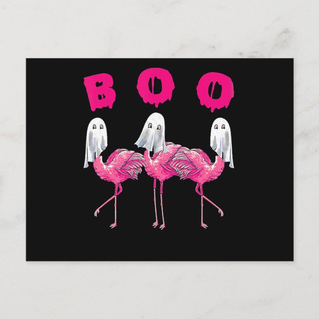 Flamingo | Boo Flamingo Halloween Flamingo Ghost Announcement Postcard (Front)