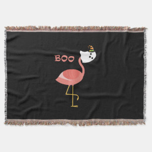 Flamingo Boo Ghost Funny Flamingo Cute Animal Throw Blanket