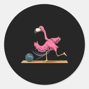 Flamingo Bowling Flamingo Playing Bowling Flamingo Classic Round Sticker