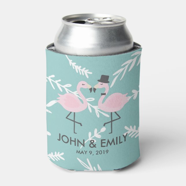 Flamingo Bride and Groom Personalized Can Cooler (Can Front)